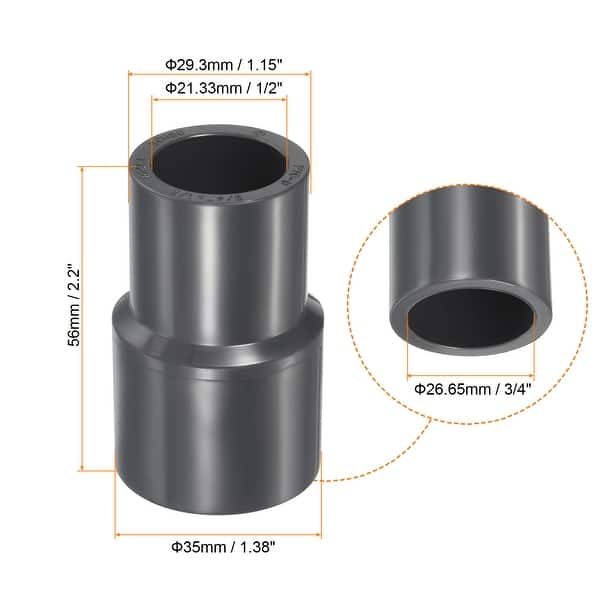 5pcs 3/4"x1/2" SCH80 UPVC Reducer Pipe Fitting Straight Coupling